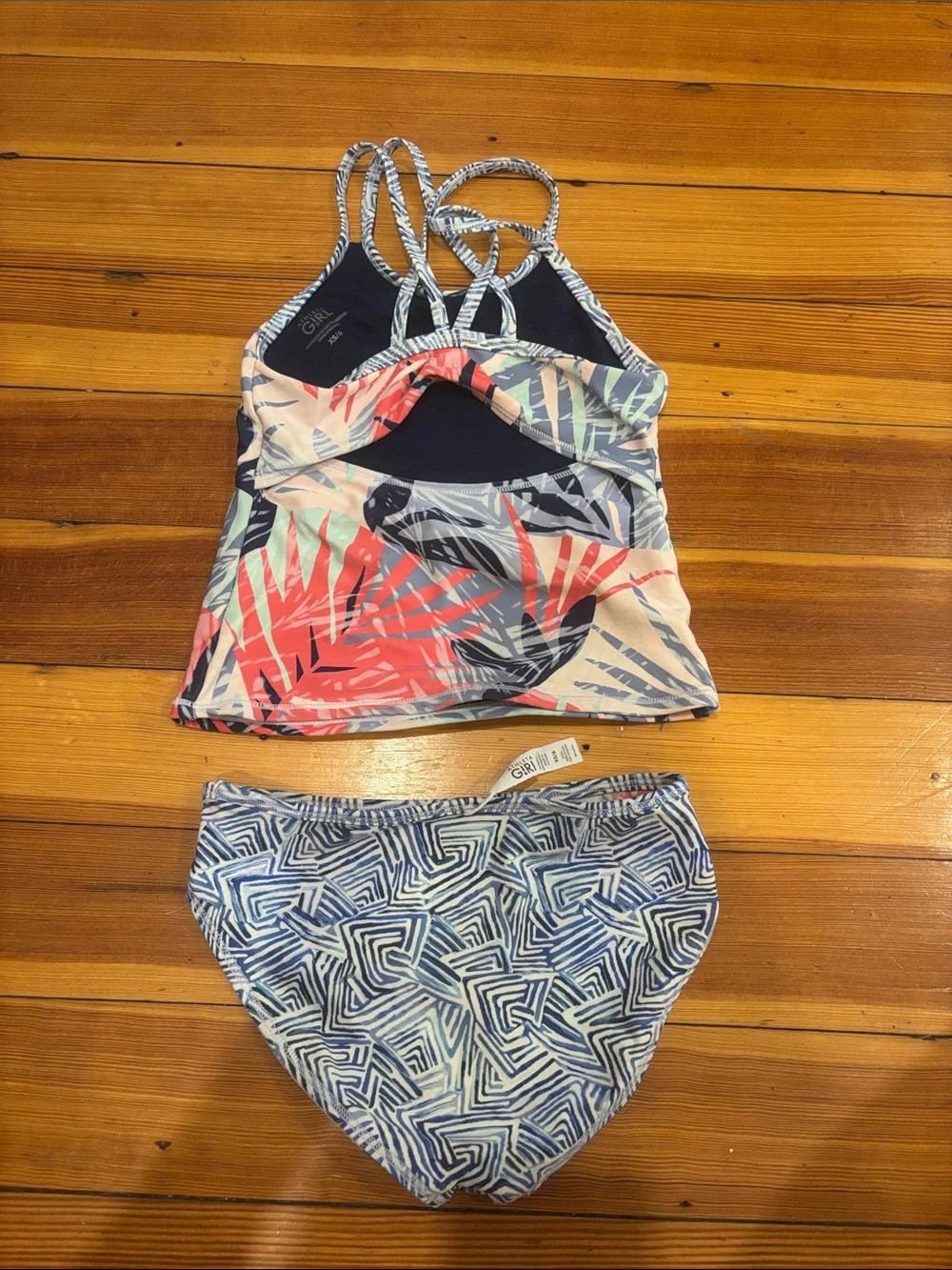 Athleta Girls Tropical Tankini Set in Coral, Mint & Navy - Sz XS / 6